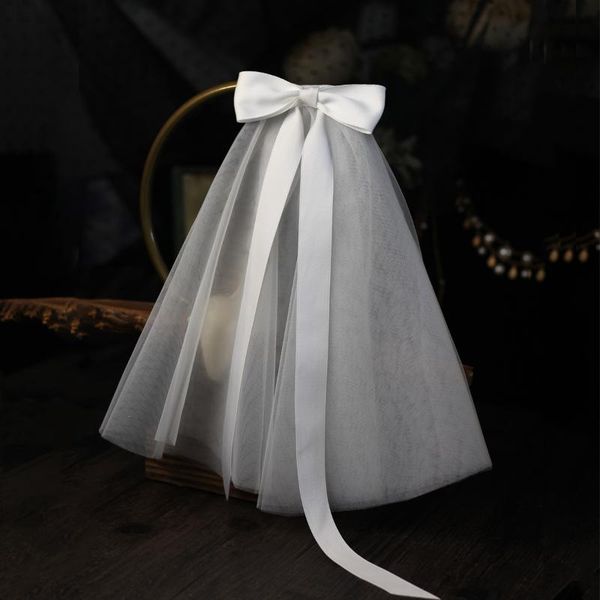 

bridal veils simple short veil tulle satin bow headdress for wedding party travel po daily life v664, Black