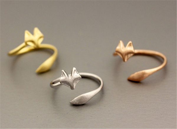

30pcs gold silver smooth dainty origami fox ring simple animal head face tail ring alloy open jewelry present for women lovers