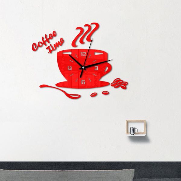 

wall clocks 3d diy mirror acrylic clock modern kitchencoffee cup shape time digital stickers for living room home decor