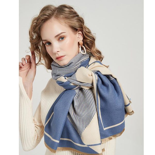 

scarves wild brand decoration scarf light imitation cashmere yellow autumn and winter 2021 luxury on belt pattern check pa, Blue;gray