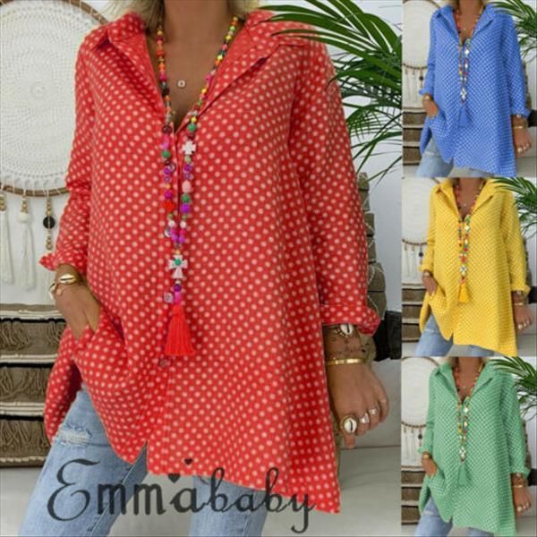 

womens clothing uk womens polka dot long sleeve shirt ladies loose blouse plus size 6 20, White