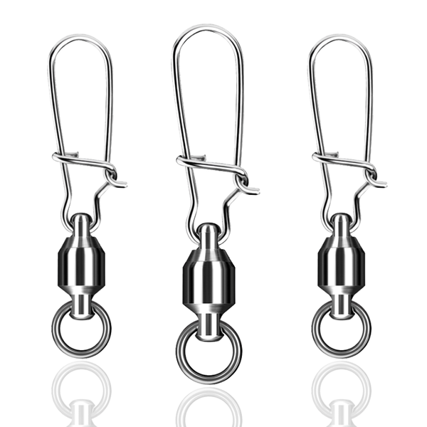

nianshou-20/50pcs stainless steel fishing connector swivels interlock rolling with hooked bearing fishhook tackle accessories
