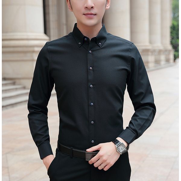 

new 2021 brand casual spring luxury long sleeve slim fit men shirt streetwear social shirts mens fashions jersey 87pp, White;black
