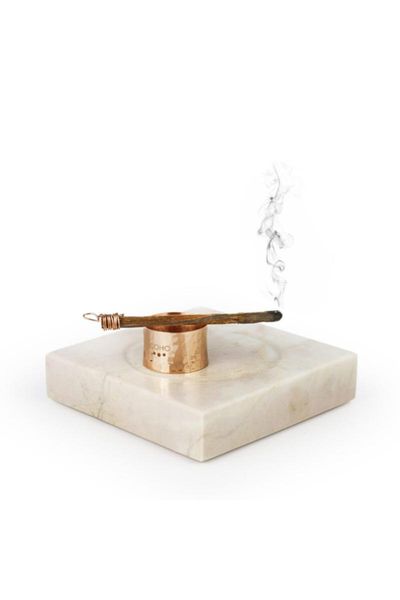 

candles fossile carre copper ringed marble incense stone