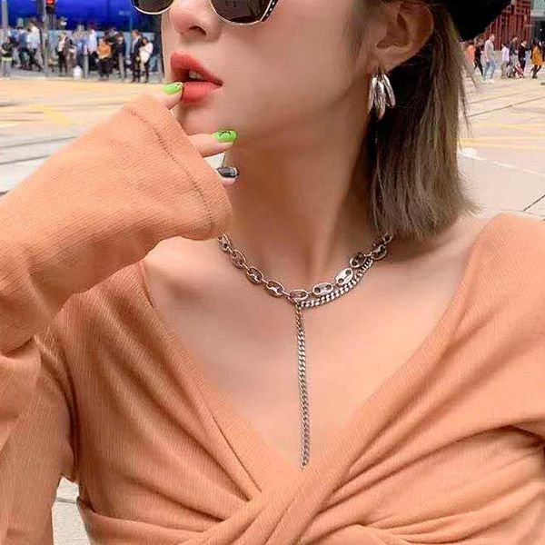 

pendant necklaces ins punk coffee bean pig nose necklace square tag men women hip hop simple bracelet party jewelry accessories, Silver