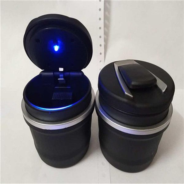 

car organizer 1pc portable auto truck led cigarette smoke ashtray blue light smokeless holder anti-slip rubber