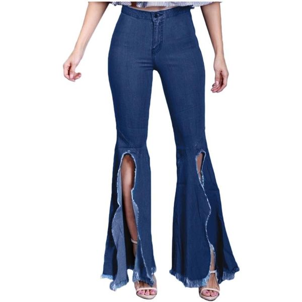 

women's jeans women high waist spring straight hole bleached pocket pants casual woman boyfriend g3, Blue