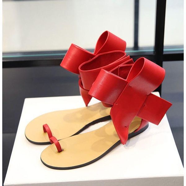 

sandals big butterfly-knot decoration flat ankle strap cut outs pointed toe summer women fashion dress party ladies, Black