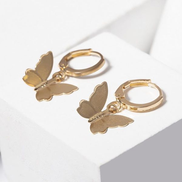 

hoop & huggie vintage metal gold silver color small butterfly drops earrings for women 2021 fashion party jewelry pendientes eh10, Golden;silver