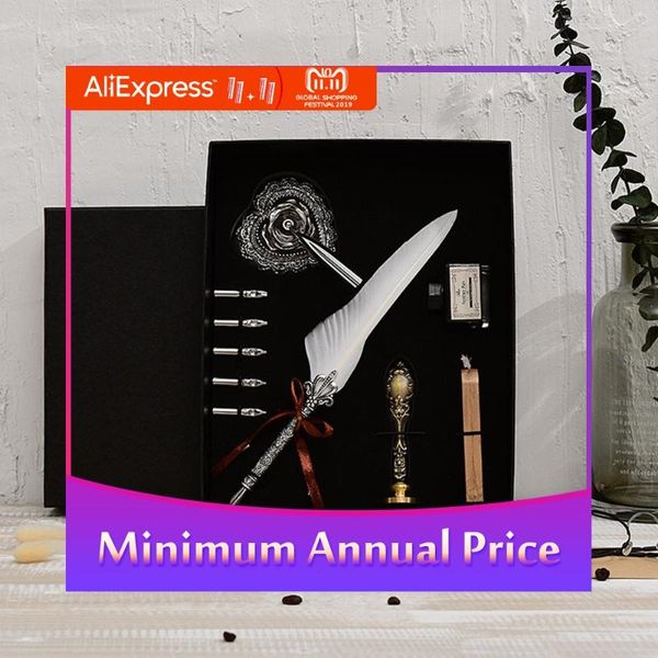 

retro feather quill pen set dip pen sign kit perfect gift quill holder set ink bottle with wax seal stamp