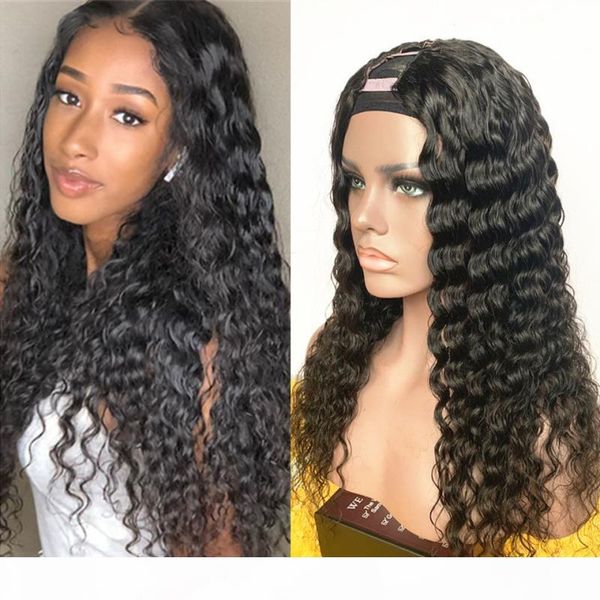 

u part wig human hair brazilian remy water wave wigs pre plucked for black women 150% density middle part wig natural color, Black;brown