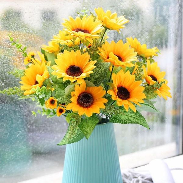 

decorative flowers & wreaths artificial sunflowers silk bouquet wedding home bridal garden decor party s9m1