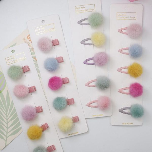 

hair accessories color gift soft pompom fur lovely bobby pin mini hairball hairclips plush ball hairpins kids headwear, Slivery;white