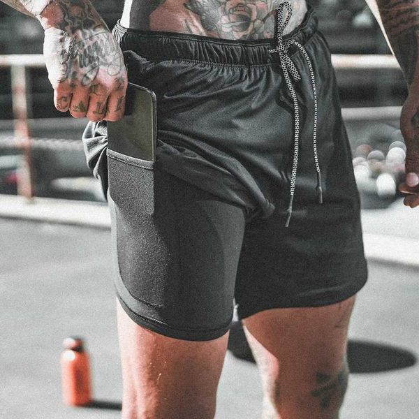 

european and american new style men's running fitness shorts men's 2-in-1 sports shorts double-layer quick-drying casual shorts p0, White;black