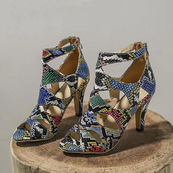 

dress shoes comemore women summer sandals exquisite high heels ladies stiletto super peep toe ankle strap pumps snake pattern, Black