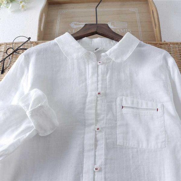 

women's blouses & shirts spring korea fashion women peter pan collar loose white long 100% cotton all-matched casual pkty