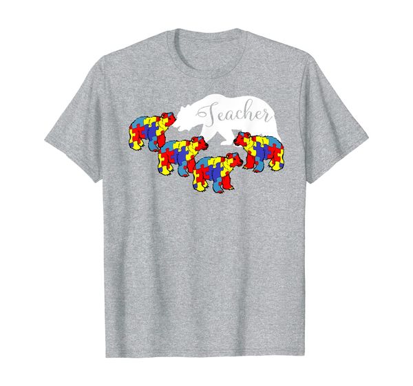 

teacher bear autism awareness month sped teacher men women t-shirt, White;black