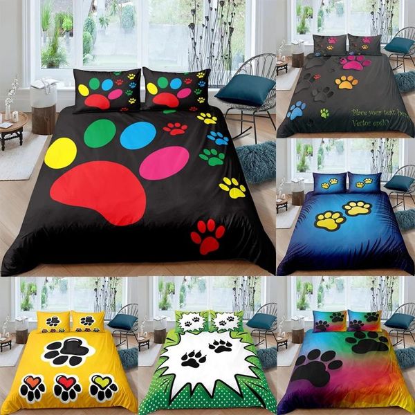 

bedding sets children fashion hd digital colorful footprint print duvet cover+ pillowcase single twin  king bed set 6 style