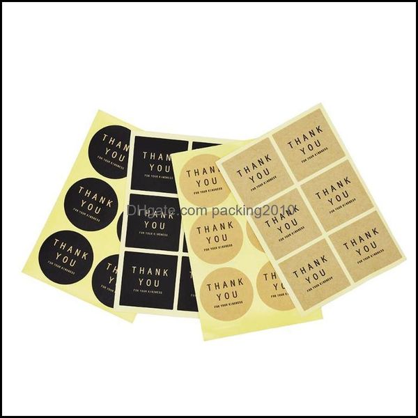 Evento Festive Party Supplies Home Garden30pcs 4 Estilos Vintage Obrigado Black Kraft Paper Rodels Round e Square Sticker Gift Packaging