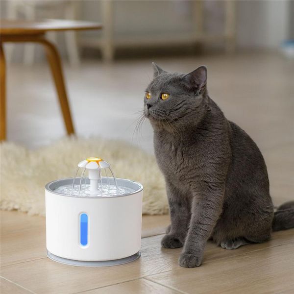 

cat bowls & feeders 2.4l automatic water fountain pet dog drinking bowl dispenser feeder led lighting usb power with filter