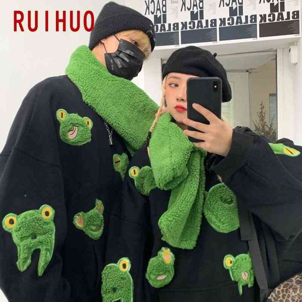 

ruihuo frog pullover men harajuku japane streetwear men's sweatshirt couple cloth m-2xl 2021 autumn, Black