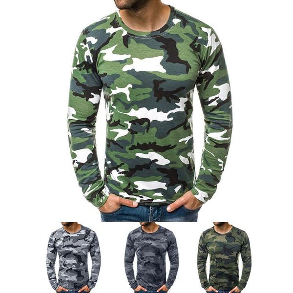 

mens camouflage round neck t-shirt fashion trend long sleeve casual skinny tees clothing spring male new slim folds tshirt, White;black