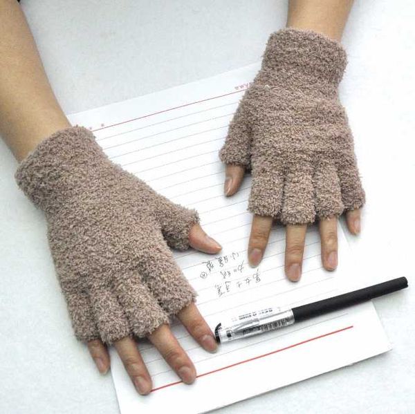 

five fingers gloves half fleece coral finger knitted for men and women winter warmth fingerless, Blue;gray