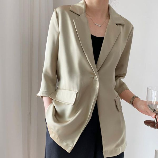 

women's suits & blazers [ewq] korea chic simple trend women solid color lapel single button pocket loose fashion mid-sleeve blazer autu, White;black