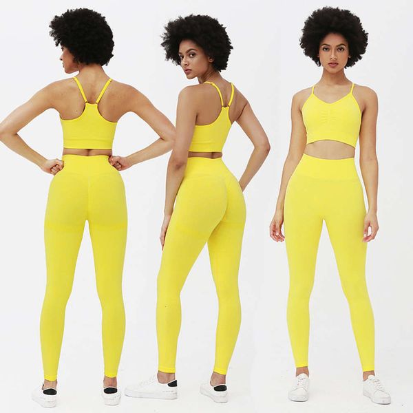 

tight skirt yoga seamless selling women's knitting peach pants hip bra fitness suit two piece set designer, Gray