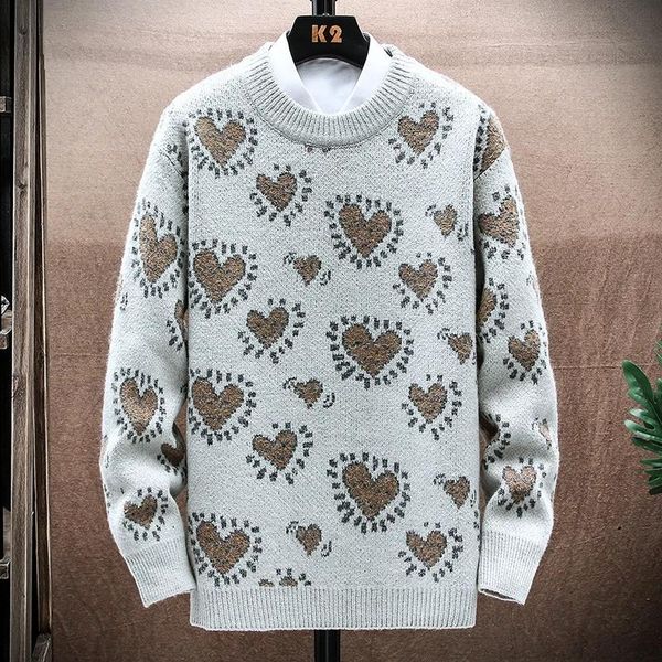 

men's sweaters mens harajuku sweater pullovers 2021 men heart printing casual streetwear winter knitted fashion warm jersey, White;black