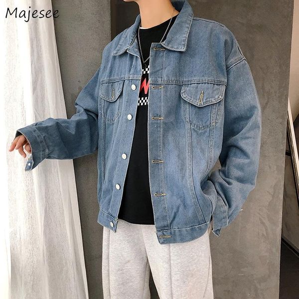 

men's jackets men denim solid turn-down collar comfortable long sleeve mens jacket korean style pockets single breasted, Black;brown