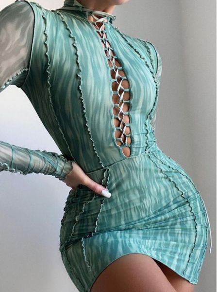 

casual dresses ladies mesh elastic bandage hip bodycon dress, Black;gray