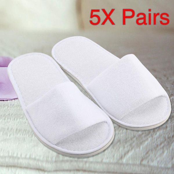 

5 pairs spa l guest slippers open toe towelling disposable terry style disposable slippers open toe towel indoor 27, Black