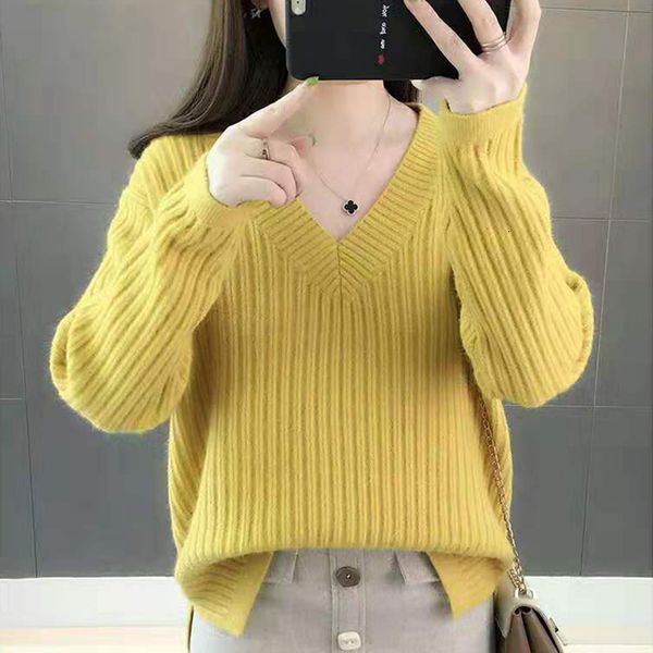 

2021 new autumn spring basic sweaters for women knitted oversized solid jumpers female deep v neck long sleeve casual pullovers qmlv, White;black