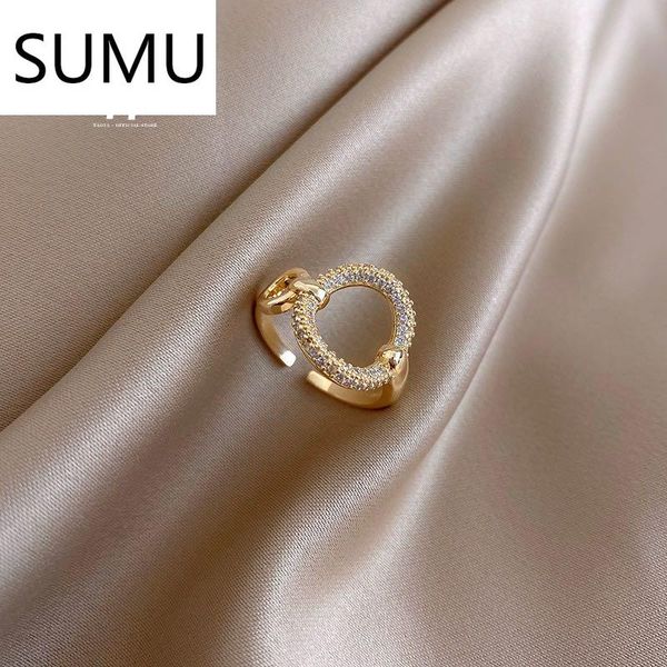 

cluster rings 2021 micro set zircon circle opening ring korean women fashion party wedding student boudoir jewelry, Golden;silver