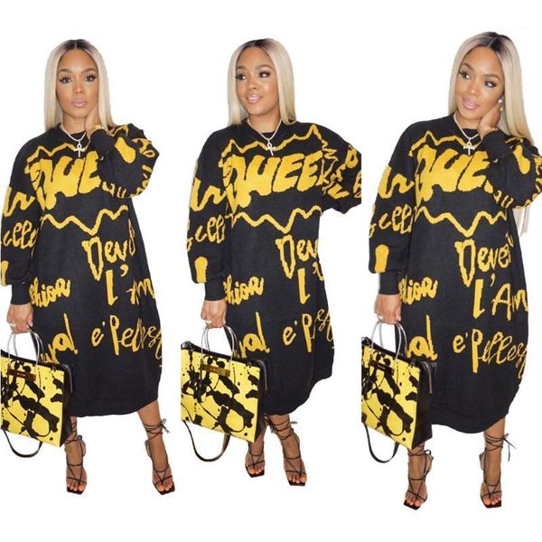 

casual dresses women's printed long-sleeved dress women autumn letter print female party maxi vestidos african clothing mujer ropa, Black;gray