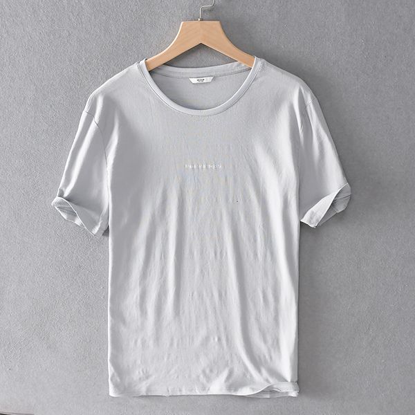 

2021 new novo estilo italy manga curta marca de linho camisas masculino casual cinza camiseta para homens moda em torno do pescoo t camisa d, White