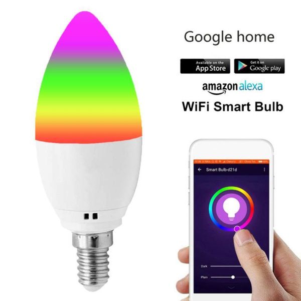 

bulbs e14 wifi smart bulb rgb+w+c led candle dimmable light smartlife/remote control compatible with alexa google home