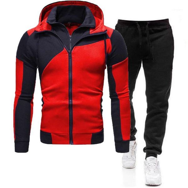 

running sets men 2021 hoodie and pants 2 piece sports suit workout clothing gym fitness training set men's for, Black;blue