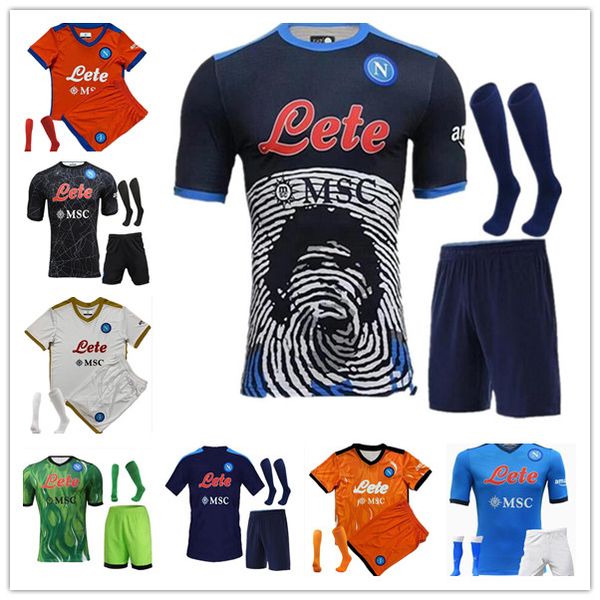 

21 22 napoli soccer jersey maradona maglietta da calciatore osimhen insigne 2021 ssc naples kits maglia mertens goalkeeper men kids football, Black;yellow