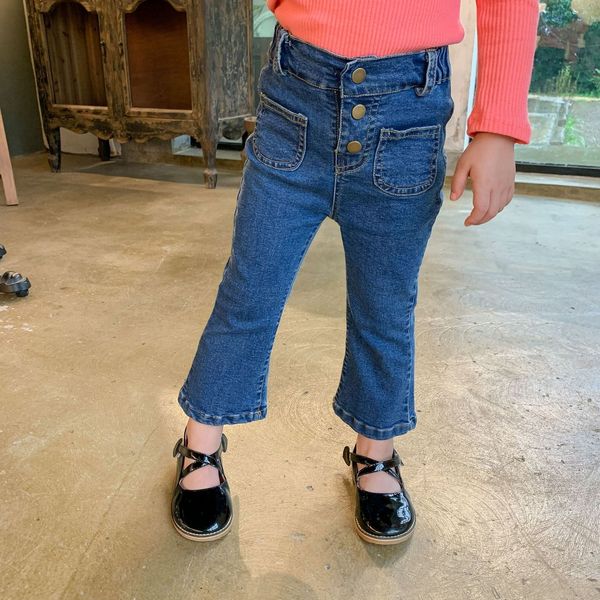 

2021 new girls bell bottom pants for kids autumn winter girl jeans trousers ruffle teens leggings cotton solid fashion children clothes sopi, Blue