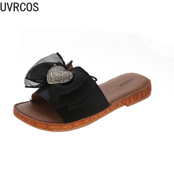 

2021 women's slippers fashion all-match vamp bow decoration rhinestone embellishment trend small fresh women's slippers, Black