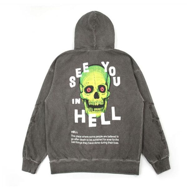 

men's hoodies & sweatshirts embroidery arnodefrance men women retro do old washed skull arno de france pullover, Black