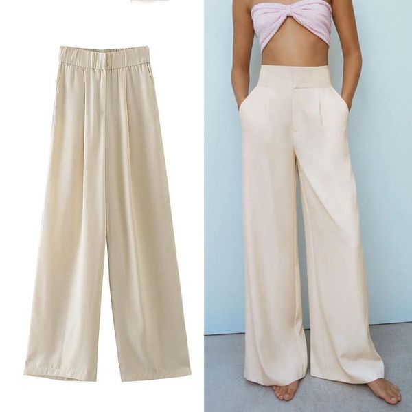 

women's pants & capris nwomn women za beige high waist wide leg trousers for female summer 2021 fashion office suit casual loose black, Black;white