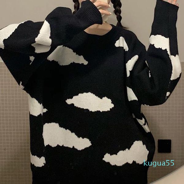 

women's sweaters women full sleeve knitted pullovers sweater korean oversized causal cloud knitwear, White;black