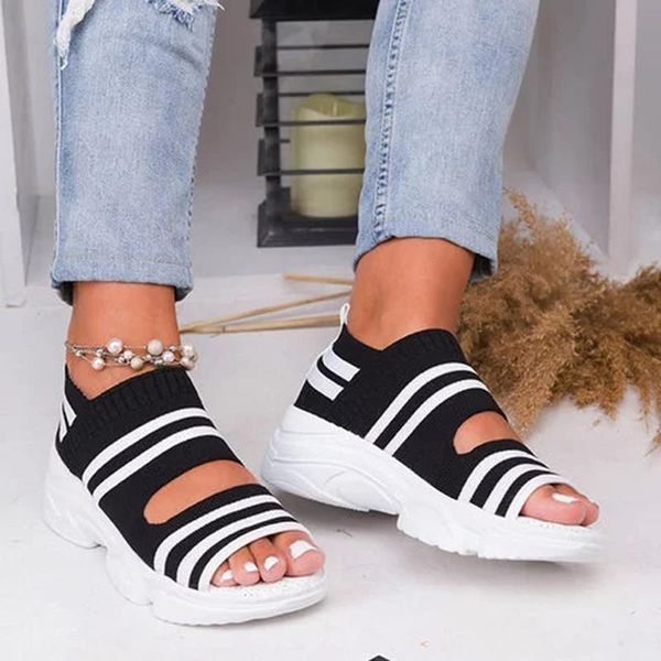 

dress shoes platform woman sandals 2021 slip on flat women sneakers flats walking ladies wedge heels knitting sock, Black