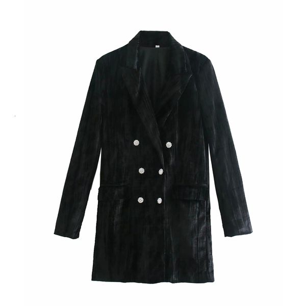 

New Black 2021 Velvet Blazer Women Winter Dress Ladies Officewear Double Breasted Elegant Long Sleeve Mini Dresses Sbyc C3JV, Black;gray