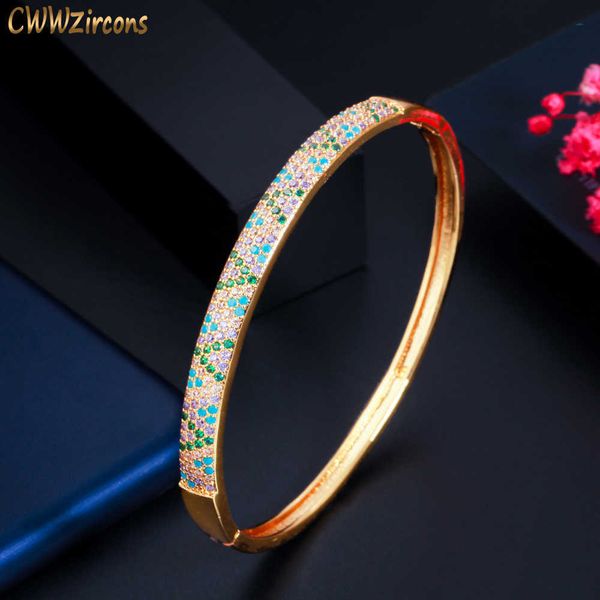 

cwwzircons beautiful shiny turkish light blue cubic zirconia stone gold color open cuff bangle bracelet for women jewelry bg043 q0720, Black