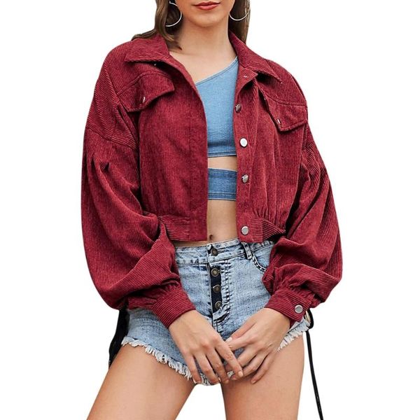 

women's jackets women lantern sleeve cropped jacket lapel button velvet vintage oversized coat bx0b, Black;brown