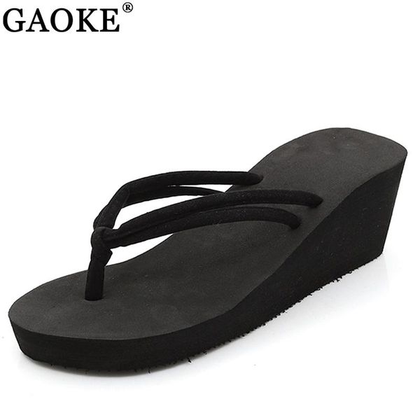 

clip toes flip flops shoes womens wedge sandals summer sandals casual beach slippers eve waterproof platform wedges, Black